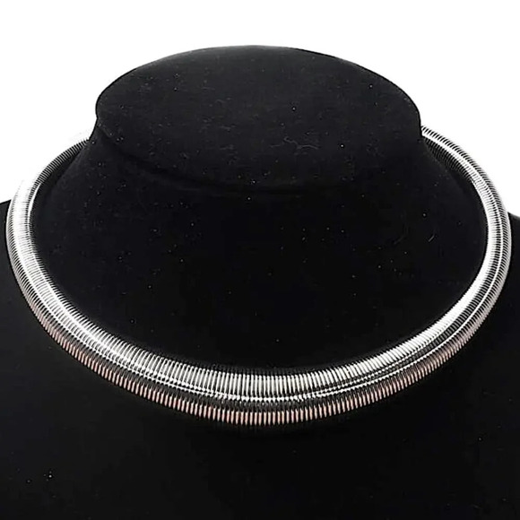 Silver Collar Exaggerated Choker Grunge Punk Spiral - Picture 7 of 7